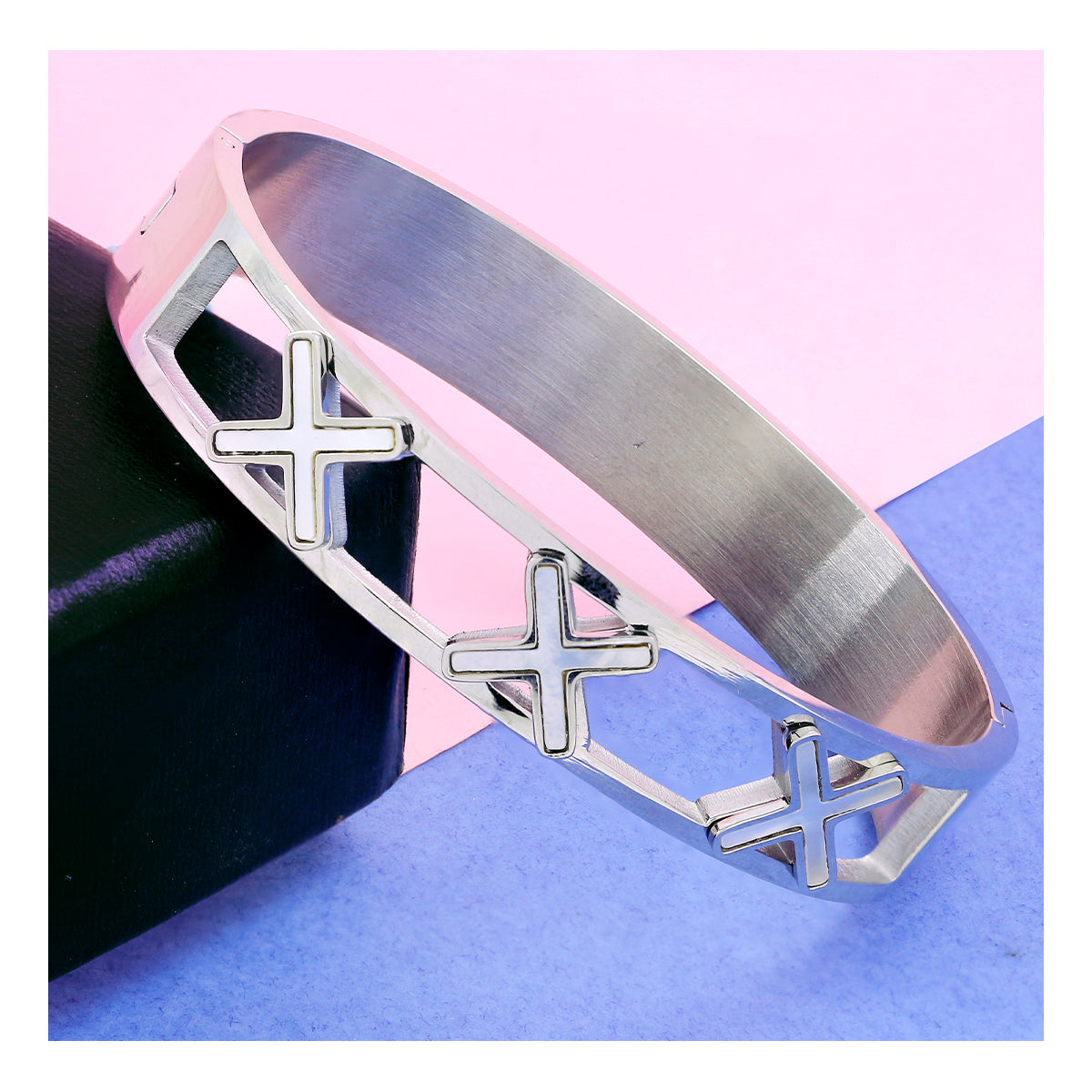 Cross Stainless Steel Openable Bangle Cuff Kada Bracelet Women Bulk Main image
