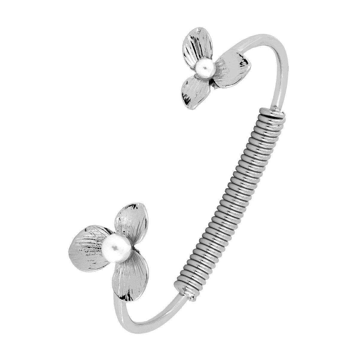 Stylish Delicate Flower Brass Cuff Kada Bangle Bracelet For Women