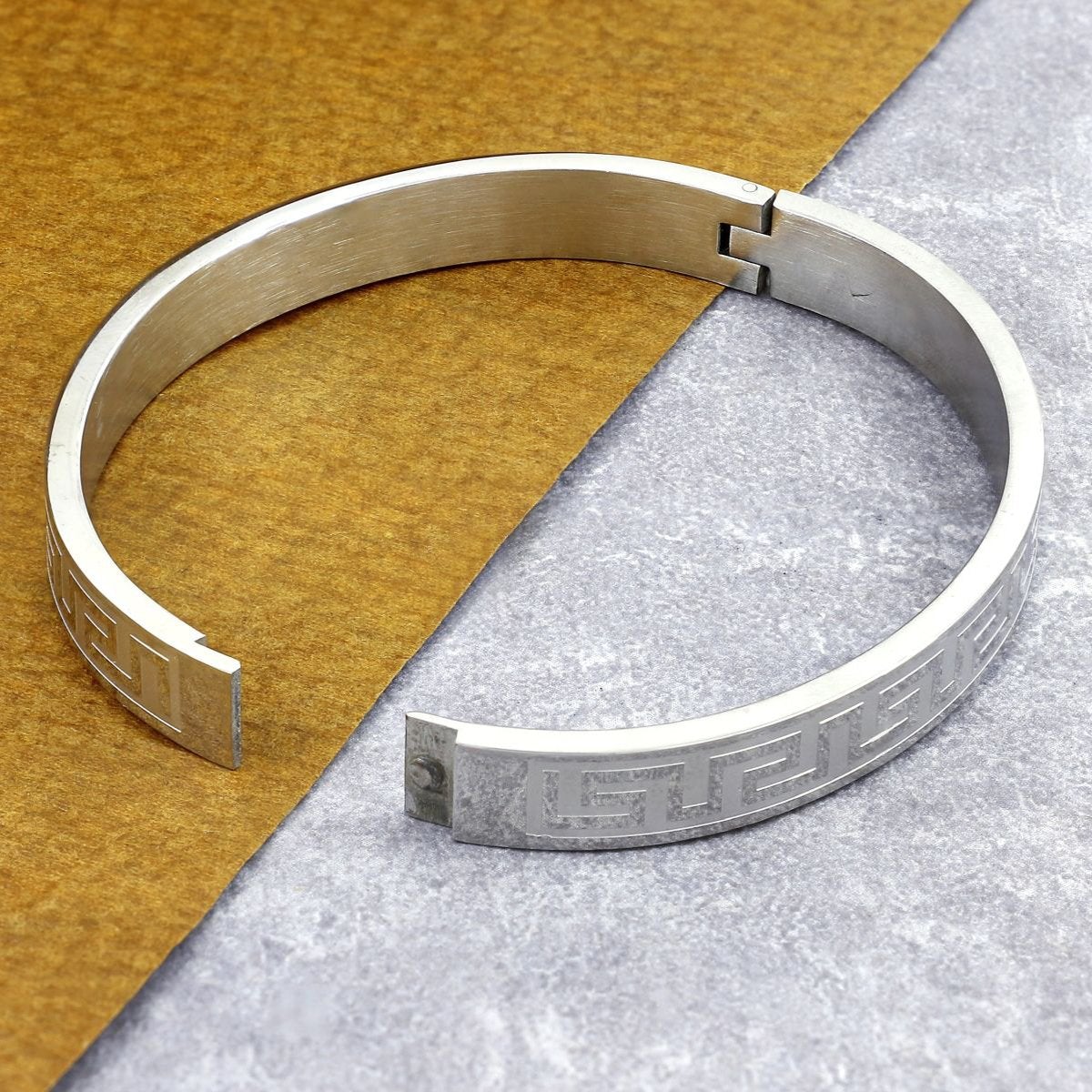 Designer Silver Stainless Steel Kada Bangle Bracelet Men Bulk