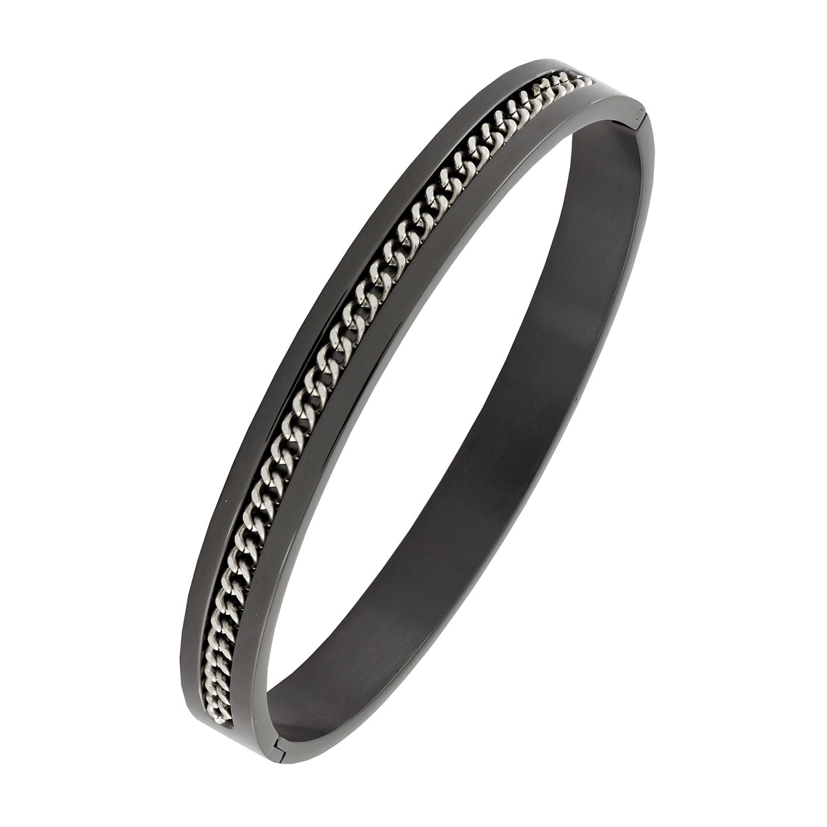 Designer Curb Silver Black Stainless Steel Kada Bangle Bracelet Bulk Main image
