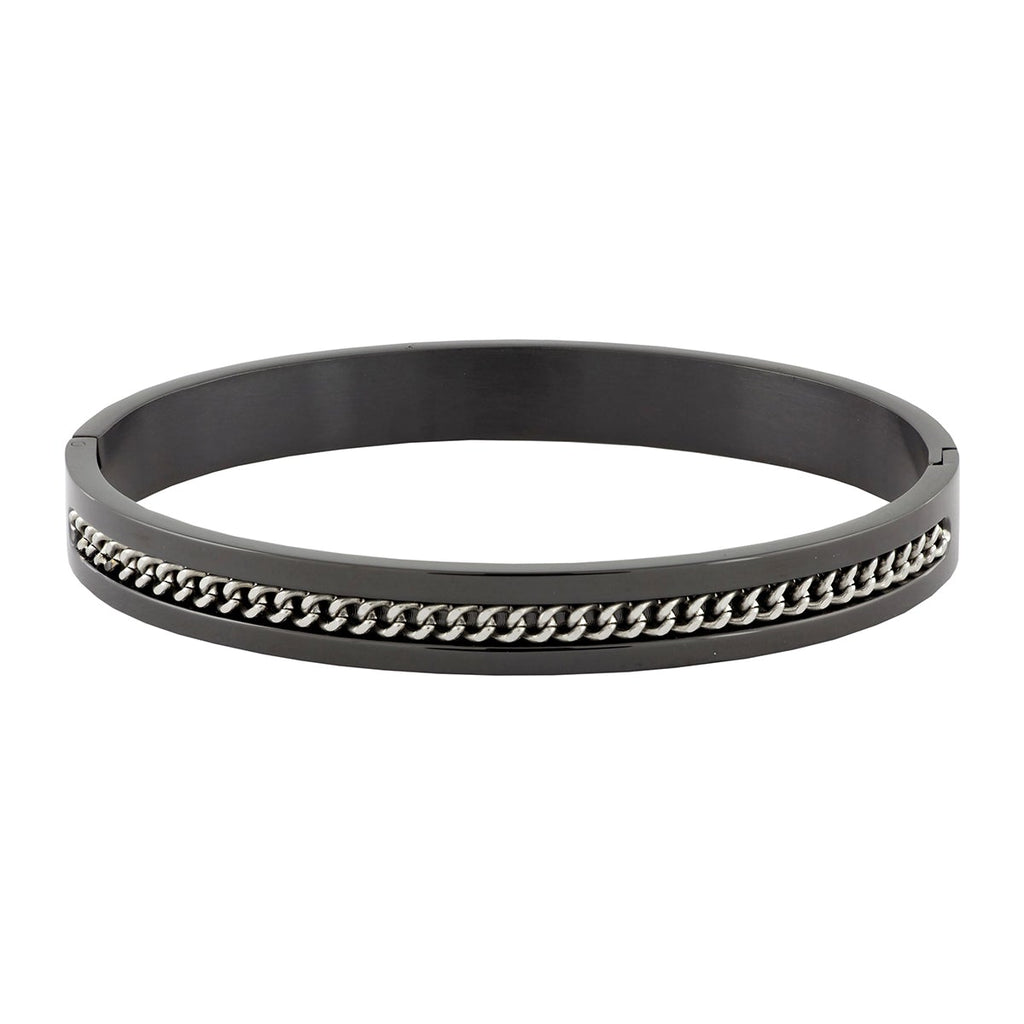 Designer Curb Silver Black Stainless Steel Kada Bangle Bracelet Bulk