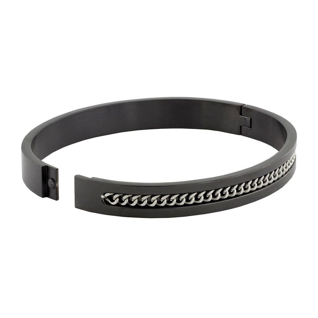 Designer Curb Silver Black Stainless Steel Kada Bangle Bracelet Bulk