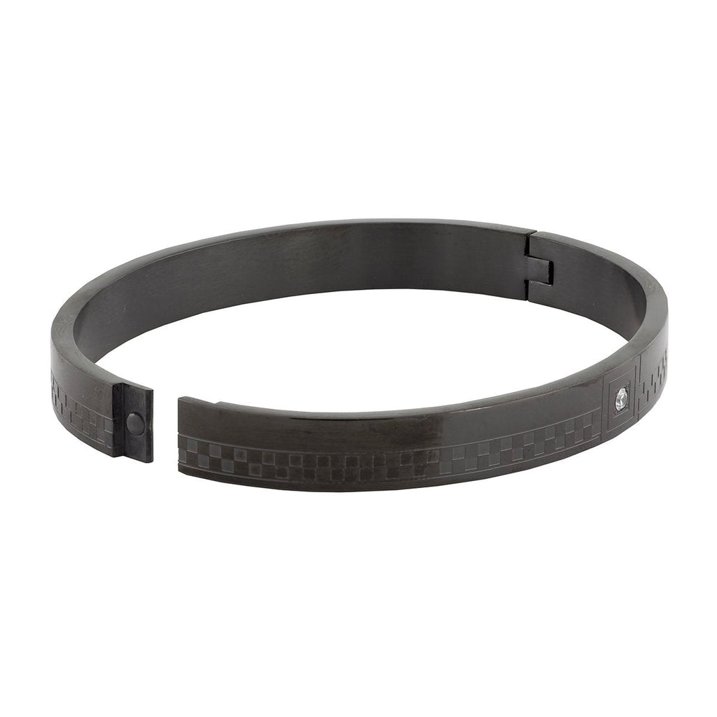 Checks CZ Black Stainless Steel Kada Bangle Bracelet Bulk