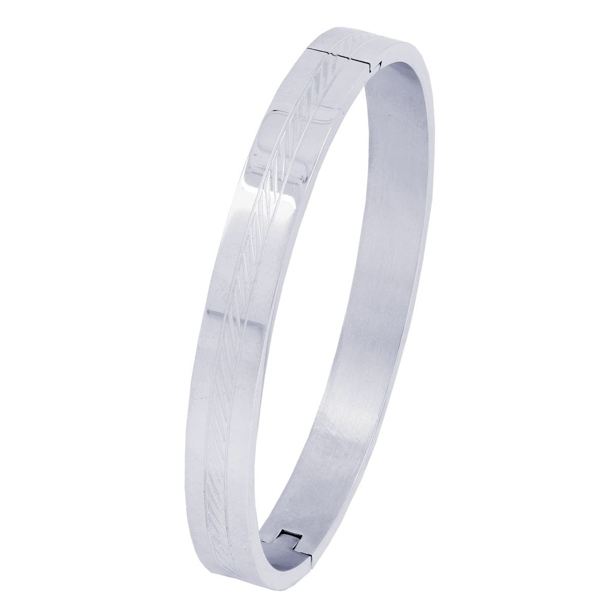 Etched Silver Stainless Steel Kada Bangle Bracelet Men Bulk Secondary image