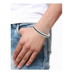 Designer Curb Black Silver Stainless Steel Kada Bangle Bracelet Bulk