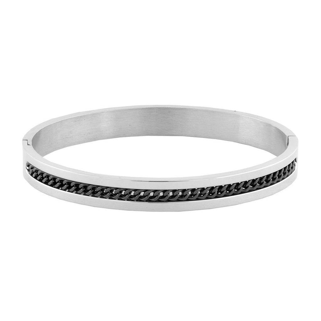 Designer Curb Black Silver Stainless Steel Kada Bangle Bracelet Bulk