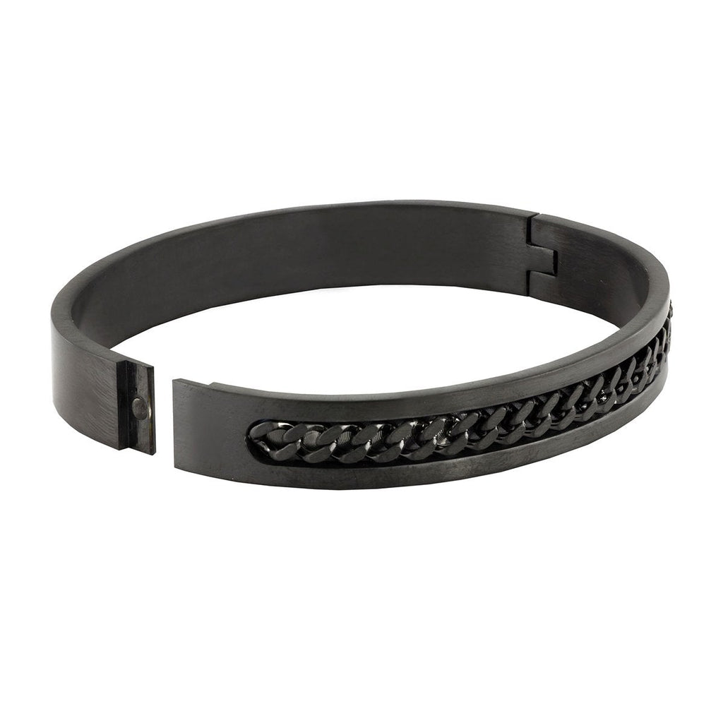 Designer Curb Silver Black Stainless Steel Kada Bangle Bracelet Bulk