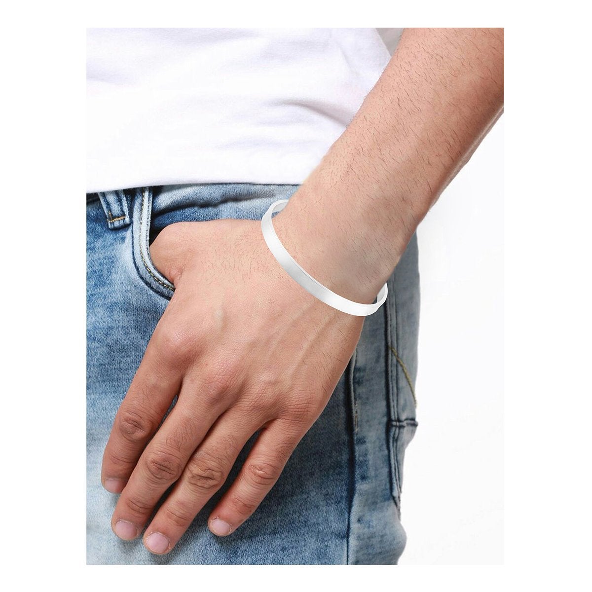 Cuff Glossy Silver Stainless Steel Cuff Kada Bangle Bracelet Men Bulk Secondary image