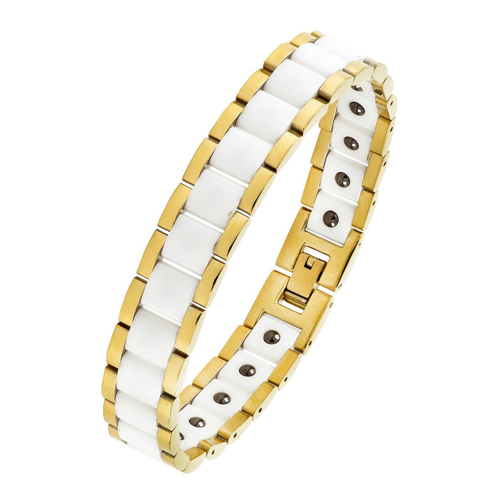 White Ceramic 18K Gold 316L Stainless Steel Magnetic Bracelet Men Bulk