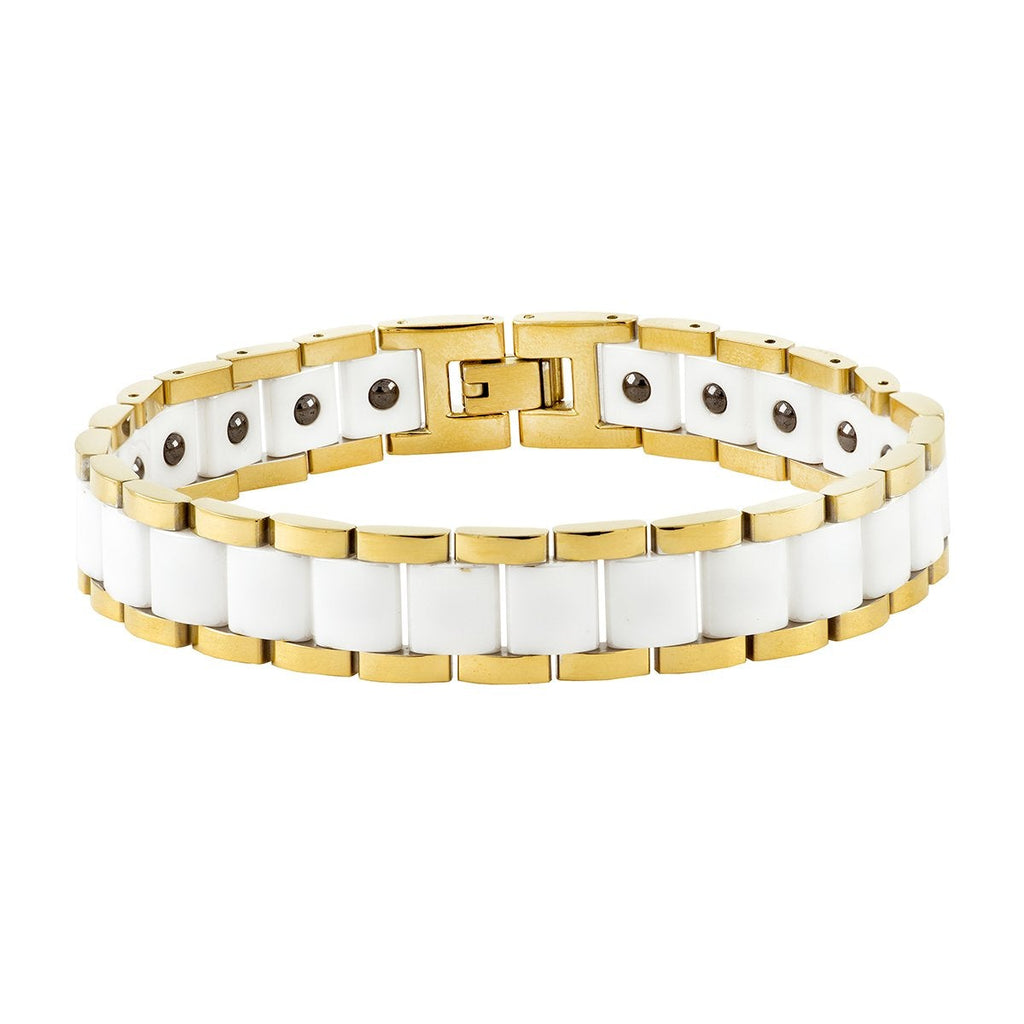 White Ceramic 18K Gold 316L Stainless Steel Magnetic Bracelet Men Bulk