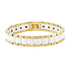 White Ceramic 18K Gold 316L Stainless Steel Magnetic Bracelet Men Bulk