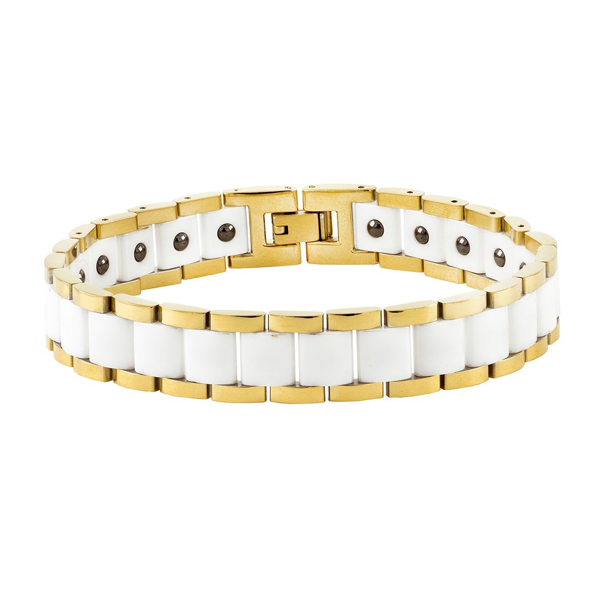 White Ceramic 18K Gold 316L Stainless Steel Magnetic Bracelet Men Bulk