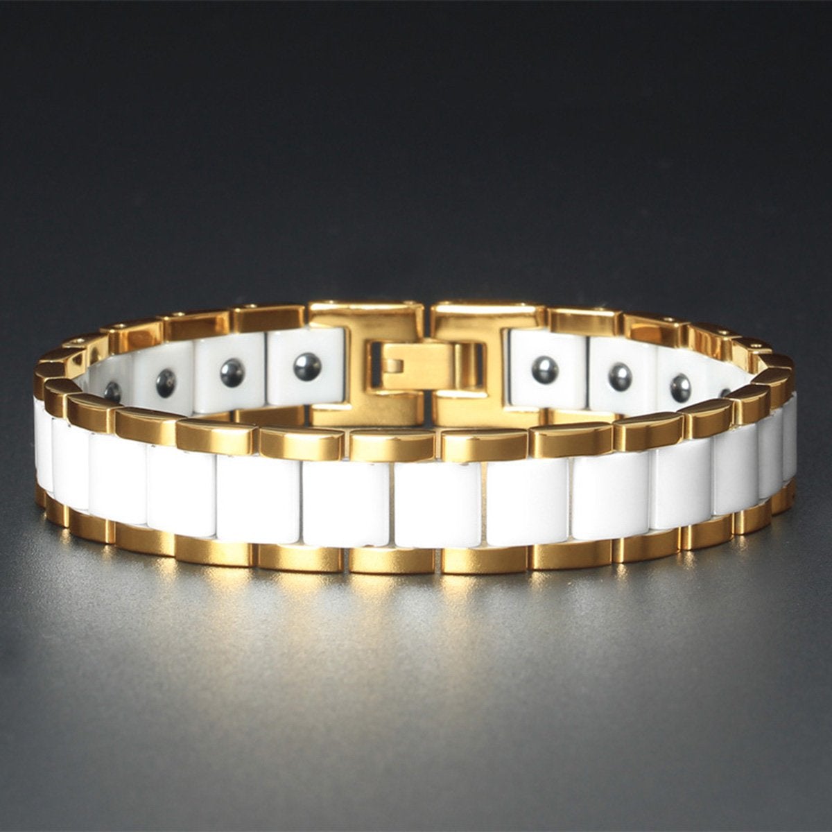 White Ceramic 18K Gold 316L Stainless Steel Magnetic Bracelet Men Bulk