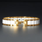 White Ceramic 18K Gold 316L Stainless Steel Magnetic Bracelet Men Bulk