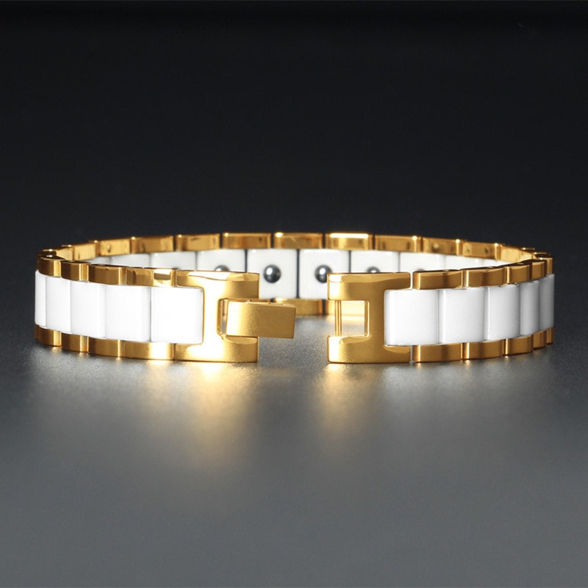 White Ceramic 18K Gold 316L Stainless Steel Magnetic Bracelet Men Bulk