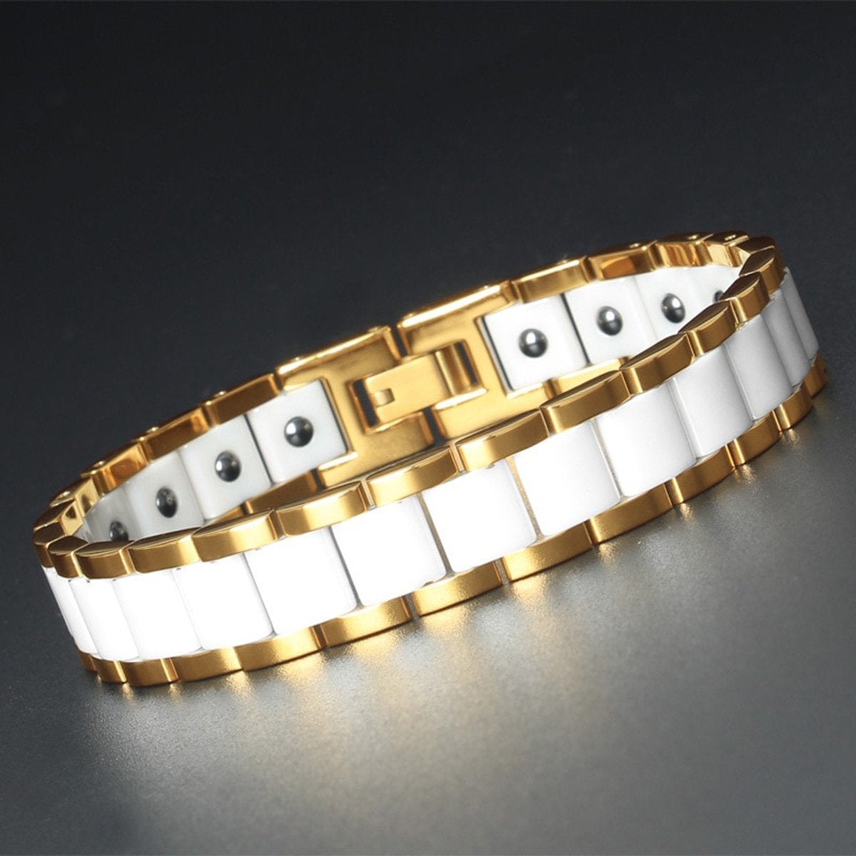 White Ceramic 18K Gold 316L Stainless Steel Magnetic Bracelet Men Bulk Main image
