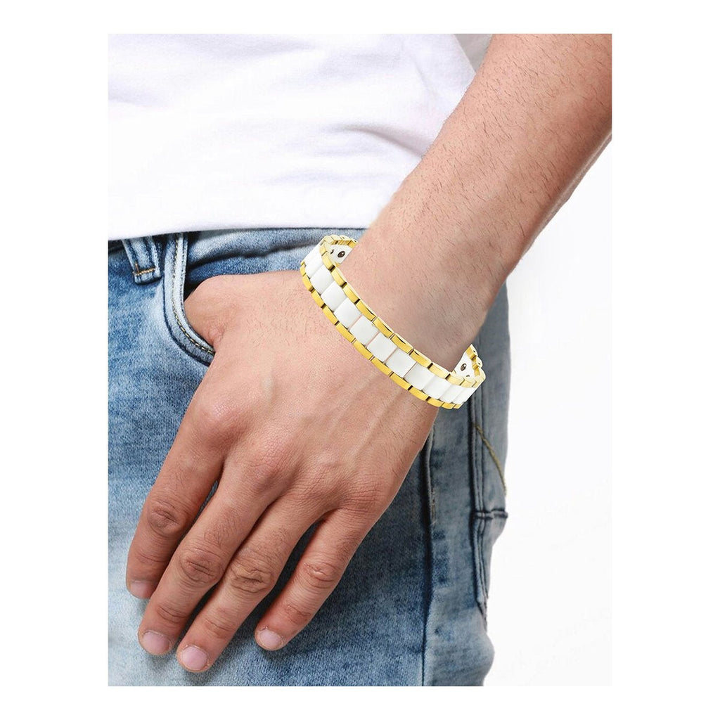 White Ceramic 18K Gold 316L Stainless Steel Magnetic Bracelet Men Bulk
