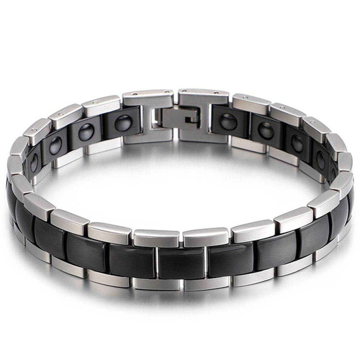 Black Ceramic Silver 316L Stainless Steel Magnetic Bracelet Men Bulk Secondary image