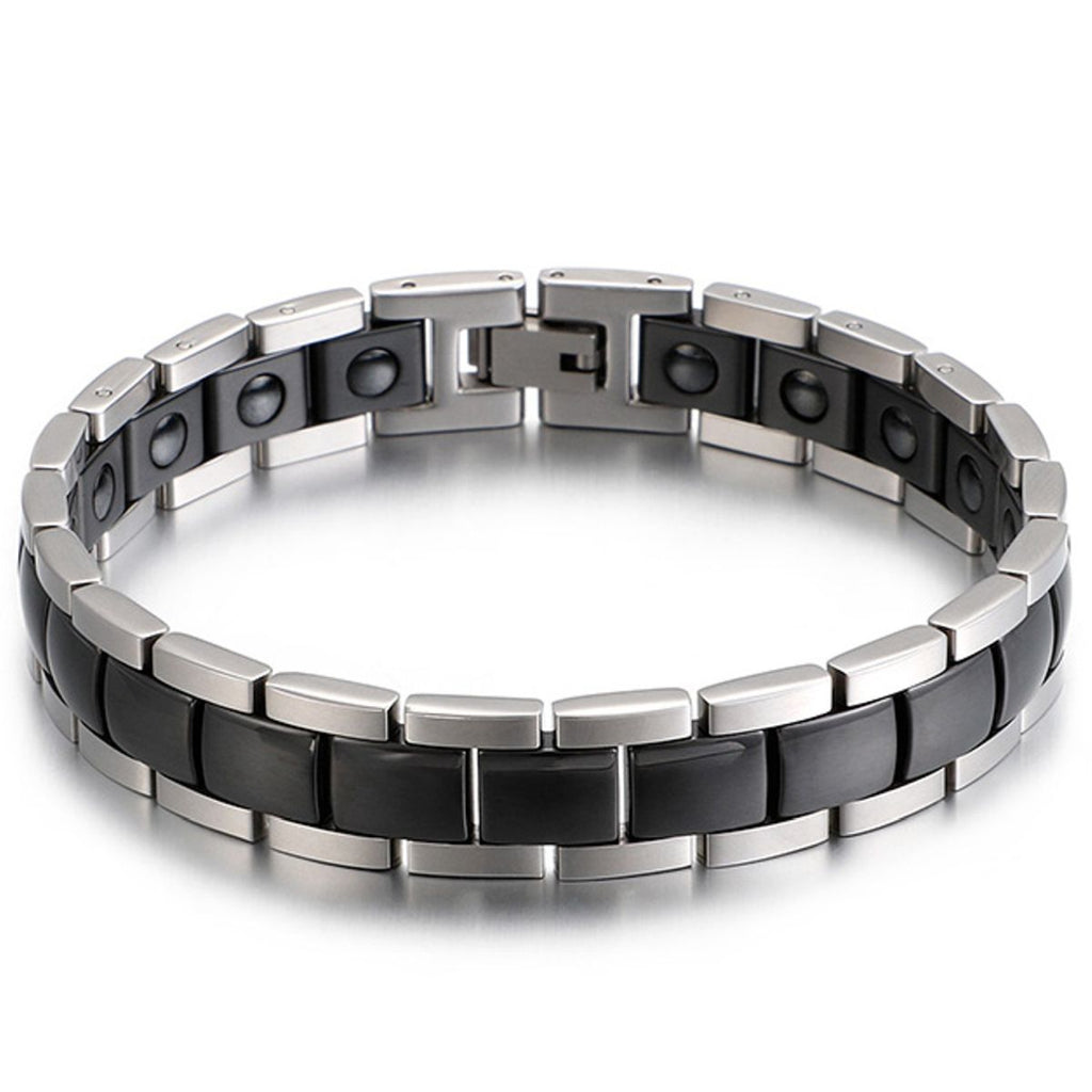 Black Ceramic Silver 316L Stainless Steel Magnetic Bracelet Men Bulk