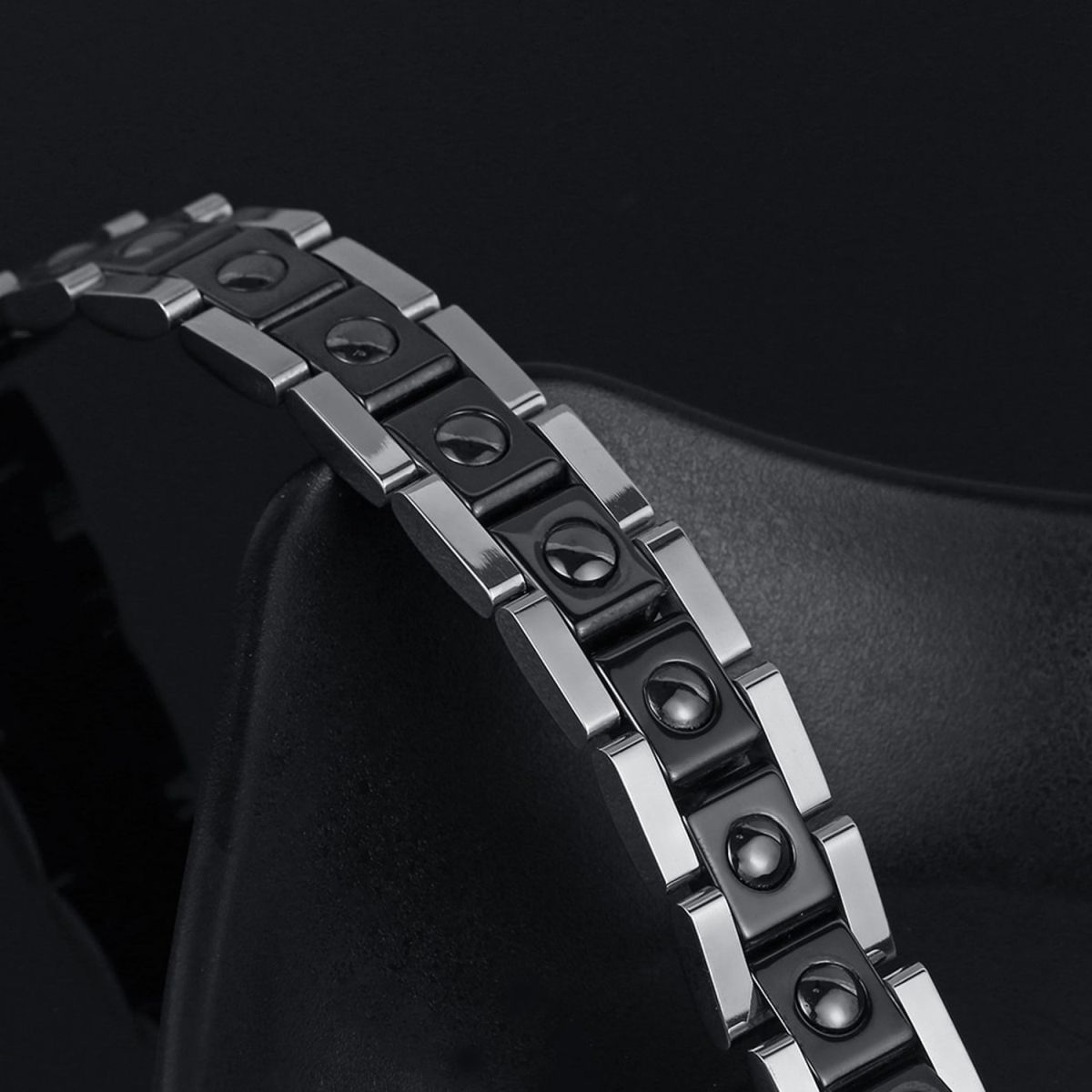 Black Ceramic Silver 316L Stainless Steel Magnetic Bracelet Men Bulk