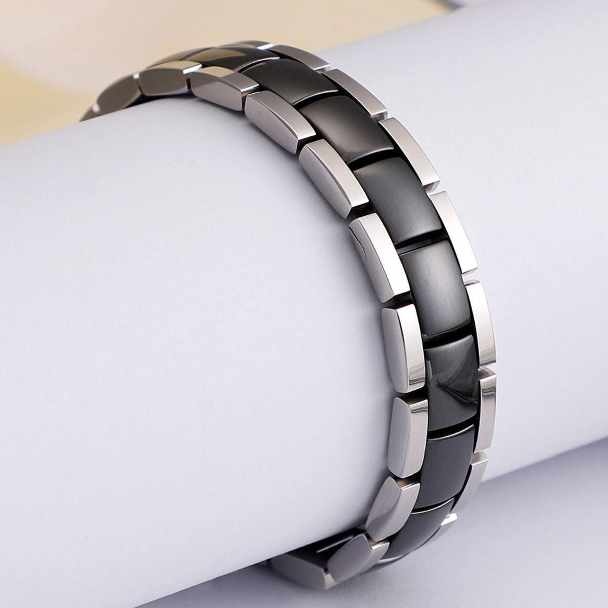 Black Ceramic Silver 316L Stainless Steel Magnetic Bracelet Men Bulk