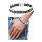 Black Ceramic Silver 316L Stainless Steel Magnetic Bracelet Men Bulk