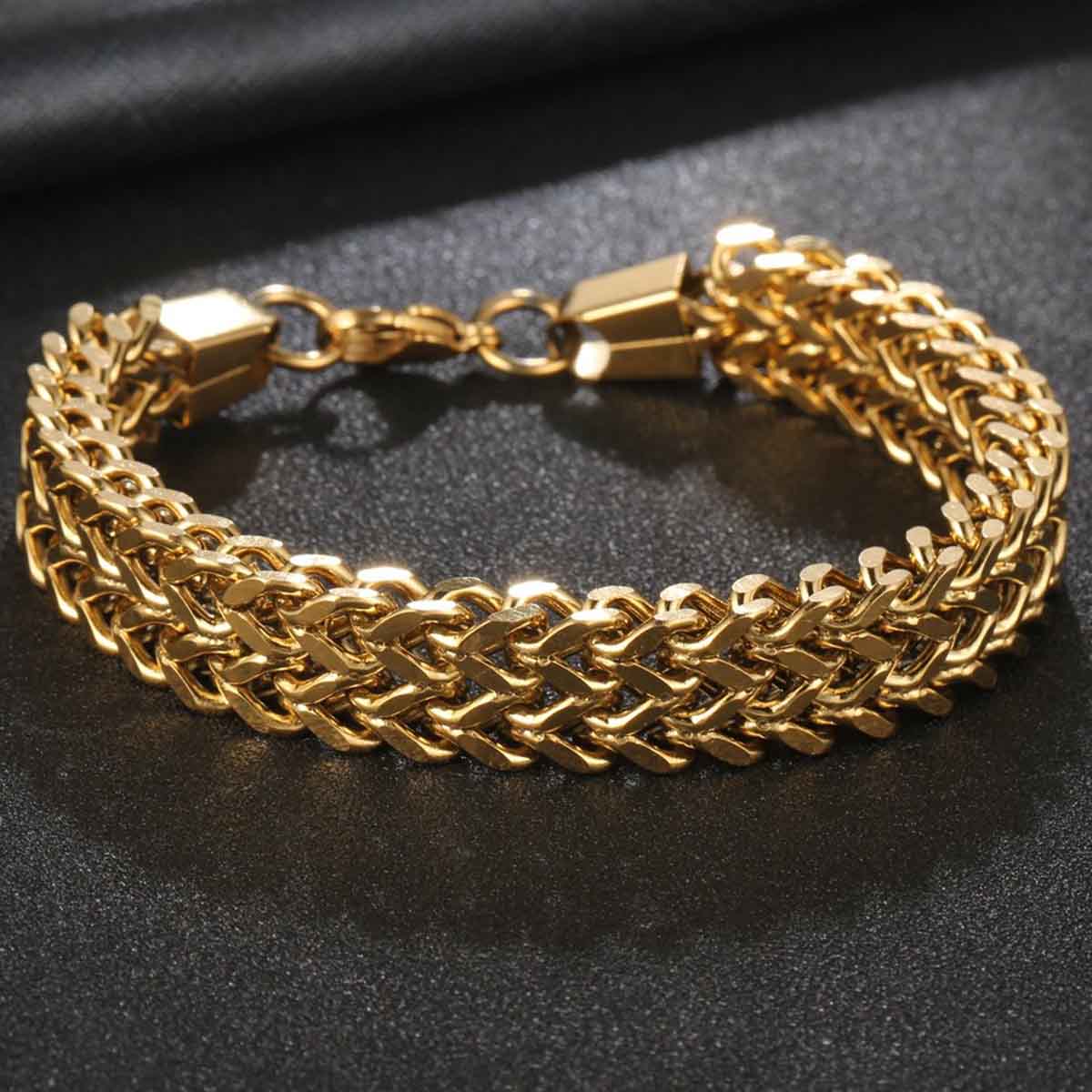 Stylish Wheat Glossy 18K Gold 316L Stainless Steel Bracelet Men Bulk Main image