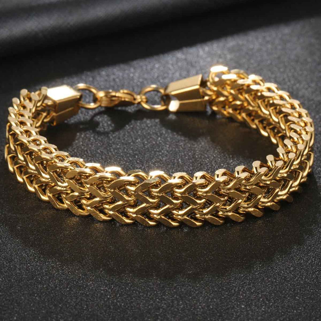Stylish Wheat Glossy 18K Gold 316L Stainless Steel Bracelet Men Bulk