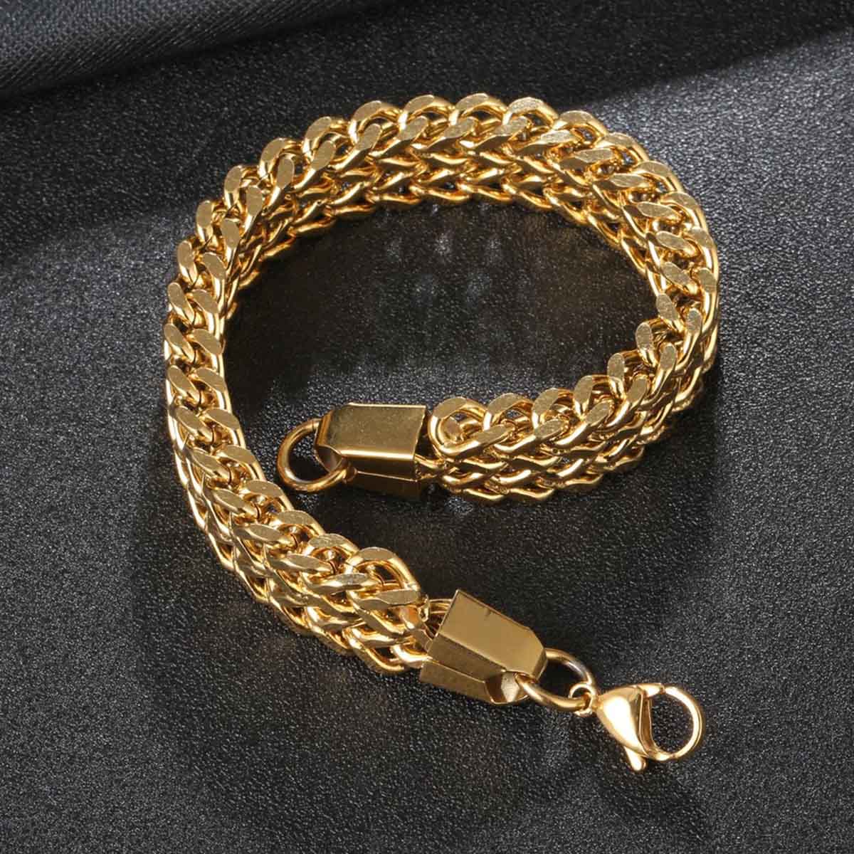 Stylish Wheat Glossy 18K Gold 316L Stainless Steel Bracelet Men Bulk