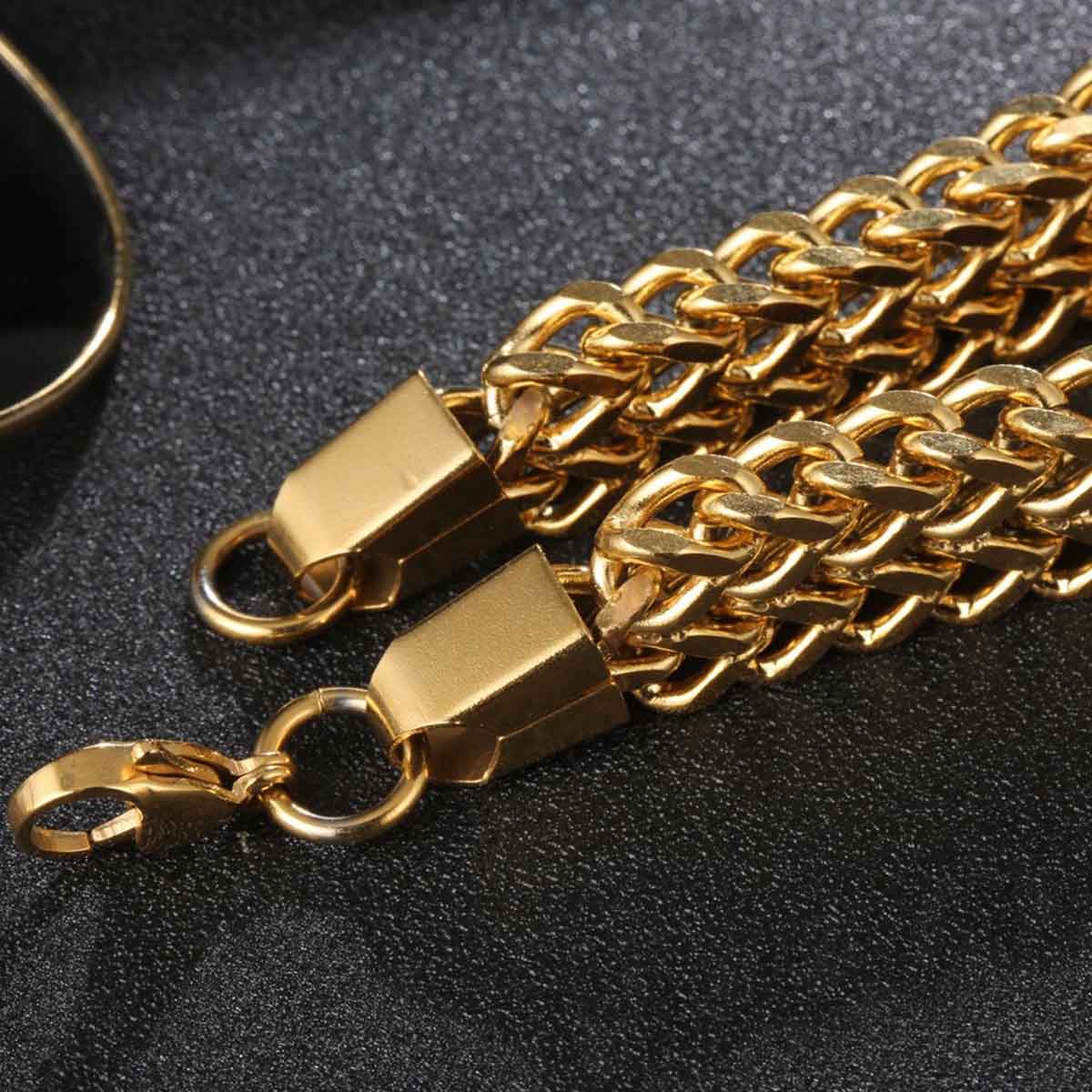 Stylish Wheat Glossy 18K Gold 316L Stainless Steel Bracelet Men Bulk