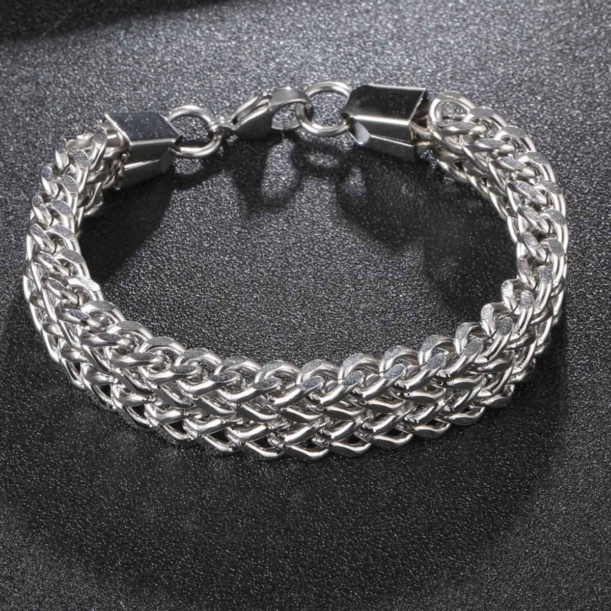 Stylish Wheat Glossy Silver 316L Stainless Steel Bracelet For Men Main image