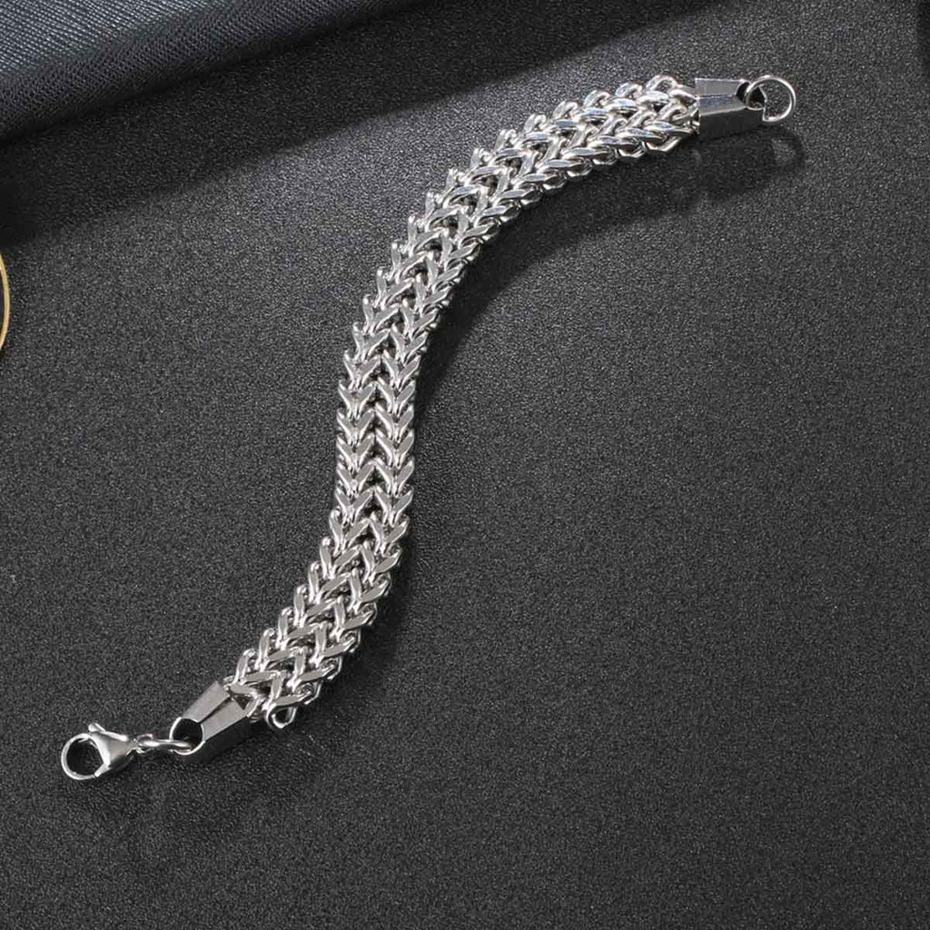 Stylish Wheat Glossy Silver 316L Stainless Steel Bracelet For Men