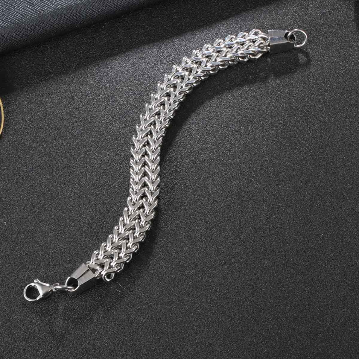 Stylish Wheat Glossy Silver 316L Stainless Steel Bracelet For Men
