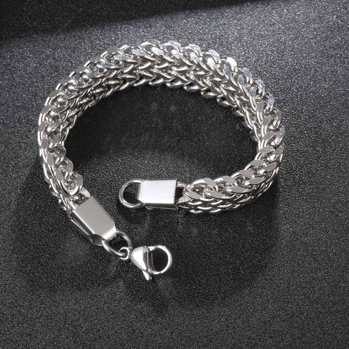 Stylish Wheat Glossy Silver 316L Stainless Steel Bracelet For Men