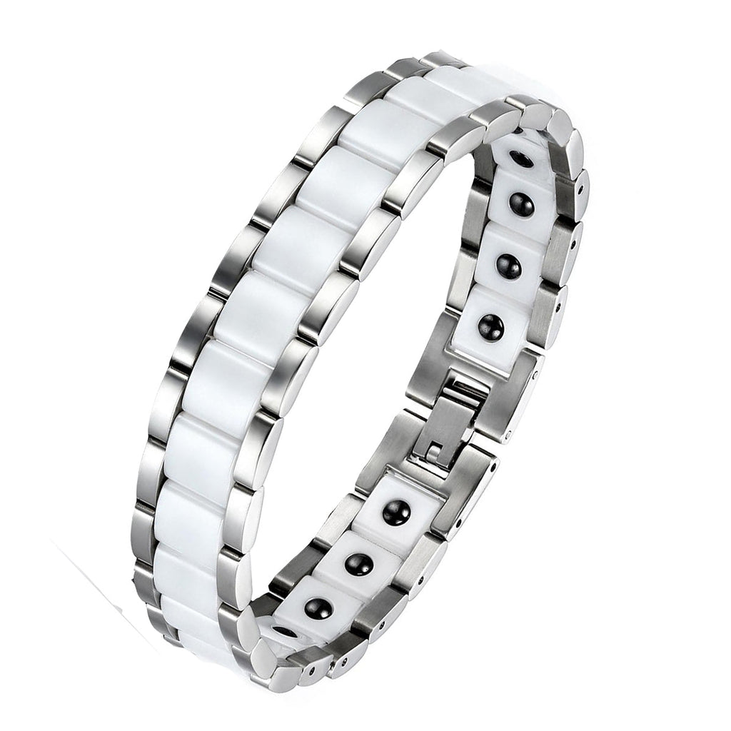 White Ceramic Silver 316L Stainless Steel Magnetic Bracelet Men Bulk