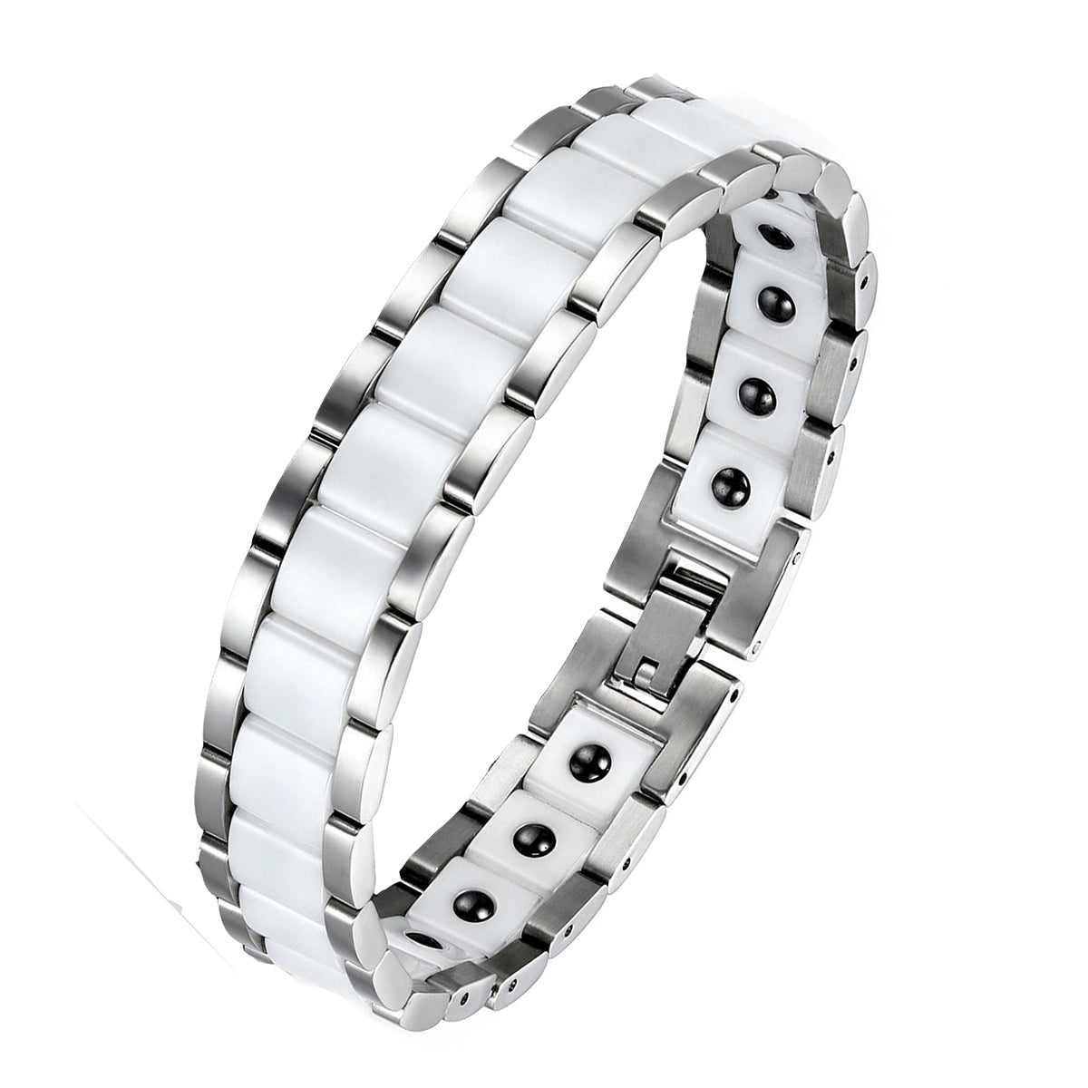 White Ceramic Silver 316L Stainless Steel Magnetic Bracelet Men Bulk