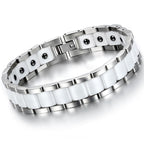 White Ceramic Silver 316L Stainless Steel Magnetic Bracelet Men Bulk