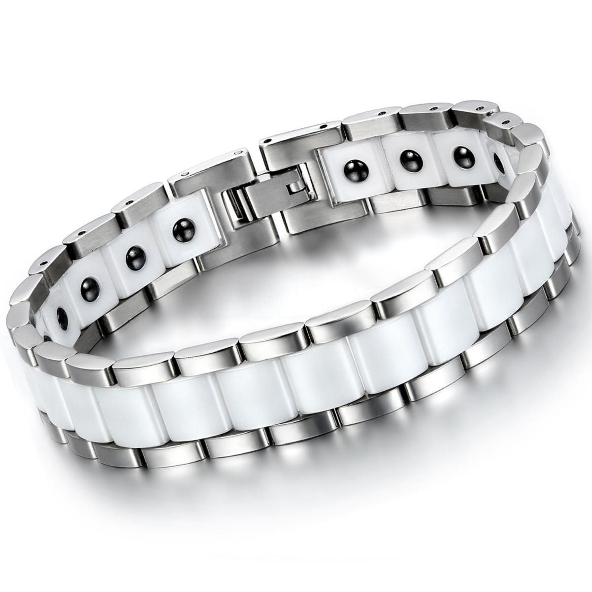 White Ceramic Silver 316L Stainless Steel Magnetic Bracelet Men Bulk