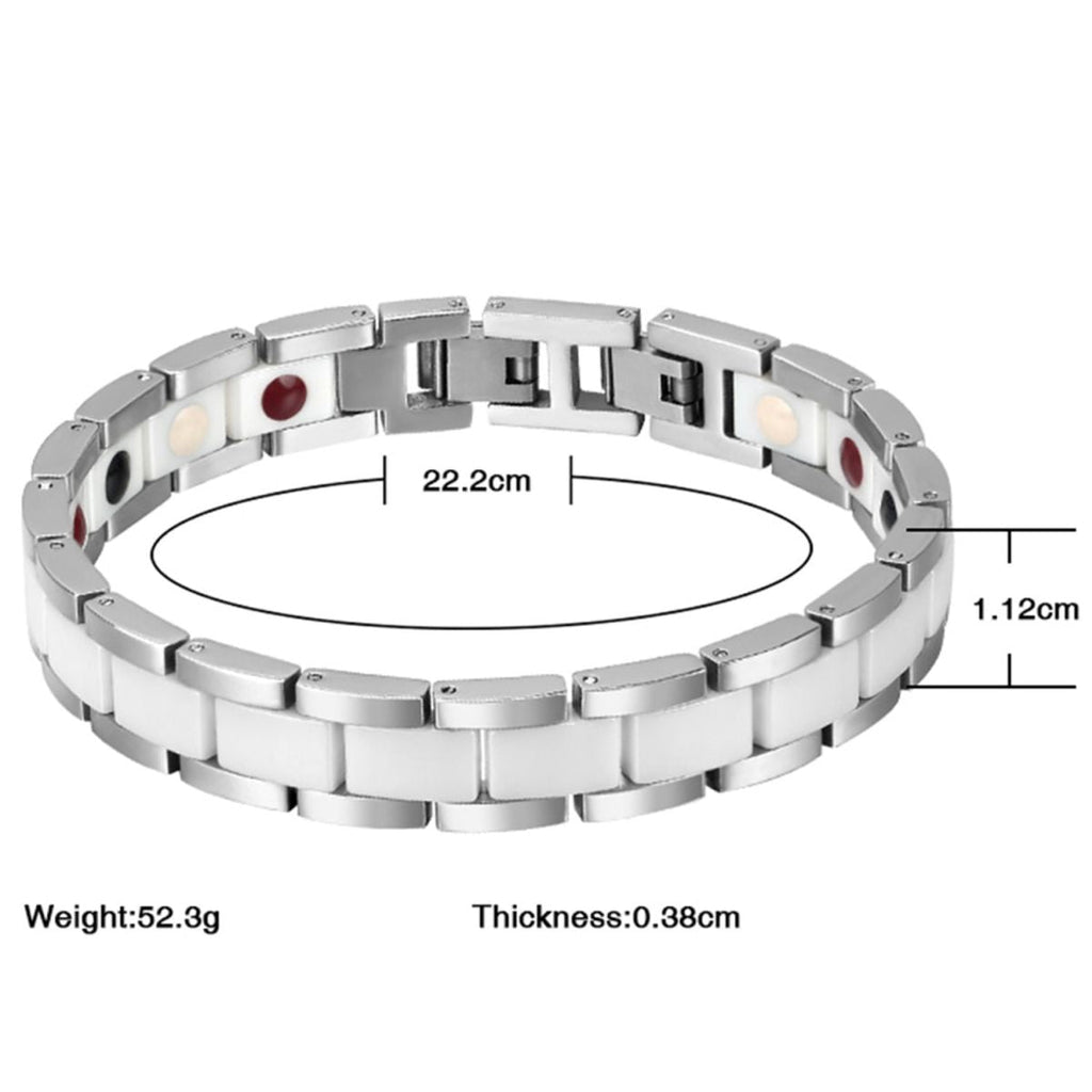 White Ceramic Silver 316L Stainless Steel Magnetic Bracelet Men Bulk
