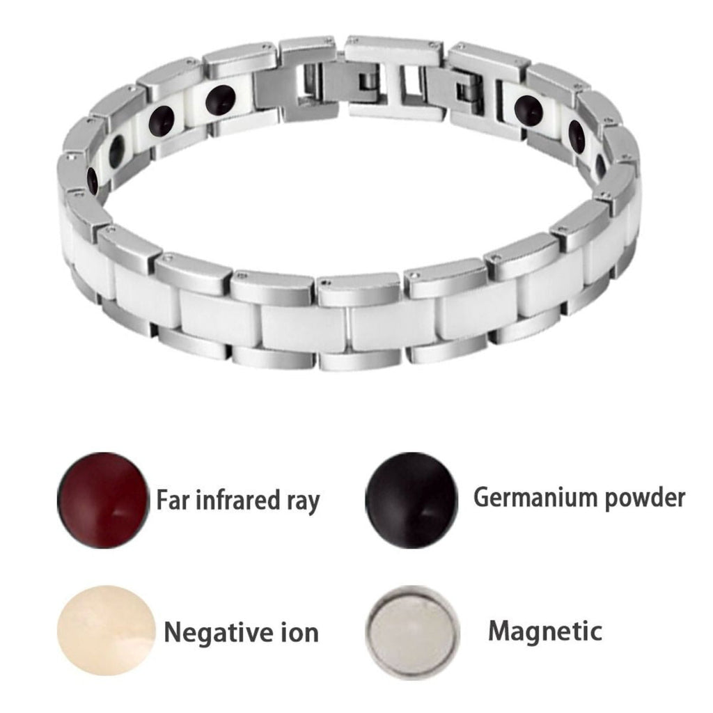White Ceramic Silver 316L Stainless Steel Magnetic Bracelet Men Bulk