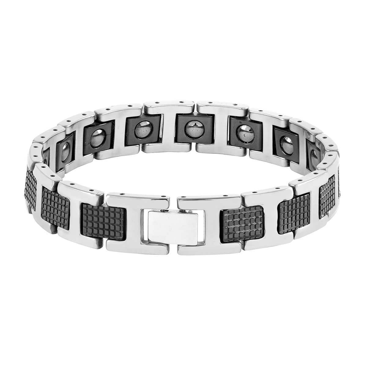 Black Ceramic Silver 316L Stainless Steel Magnetic Bracelet Men Bulk