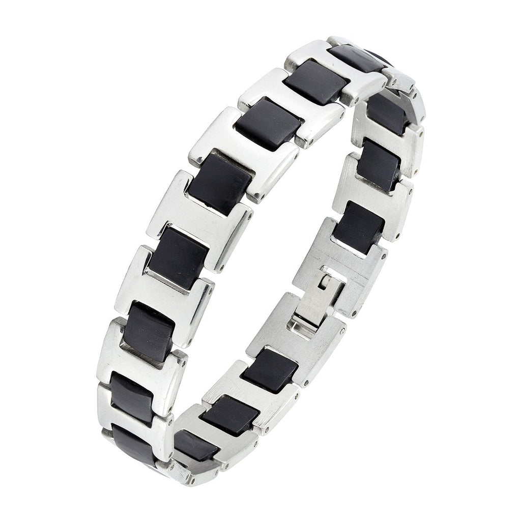 Black Fibre Links Silver 316L Surgical Stainless Steel Bracelet Bulk