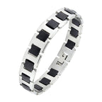 Black Fibre Links Silver 316L Surgical Stainless Steel Bracelet Bulk