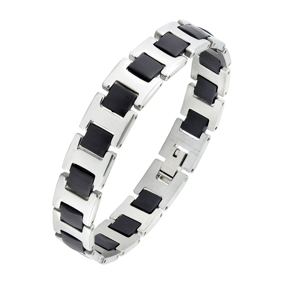 Black Fibre Links Silver 316L Surgical Stainless Steel Bracelet Bulk