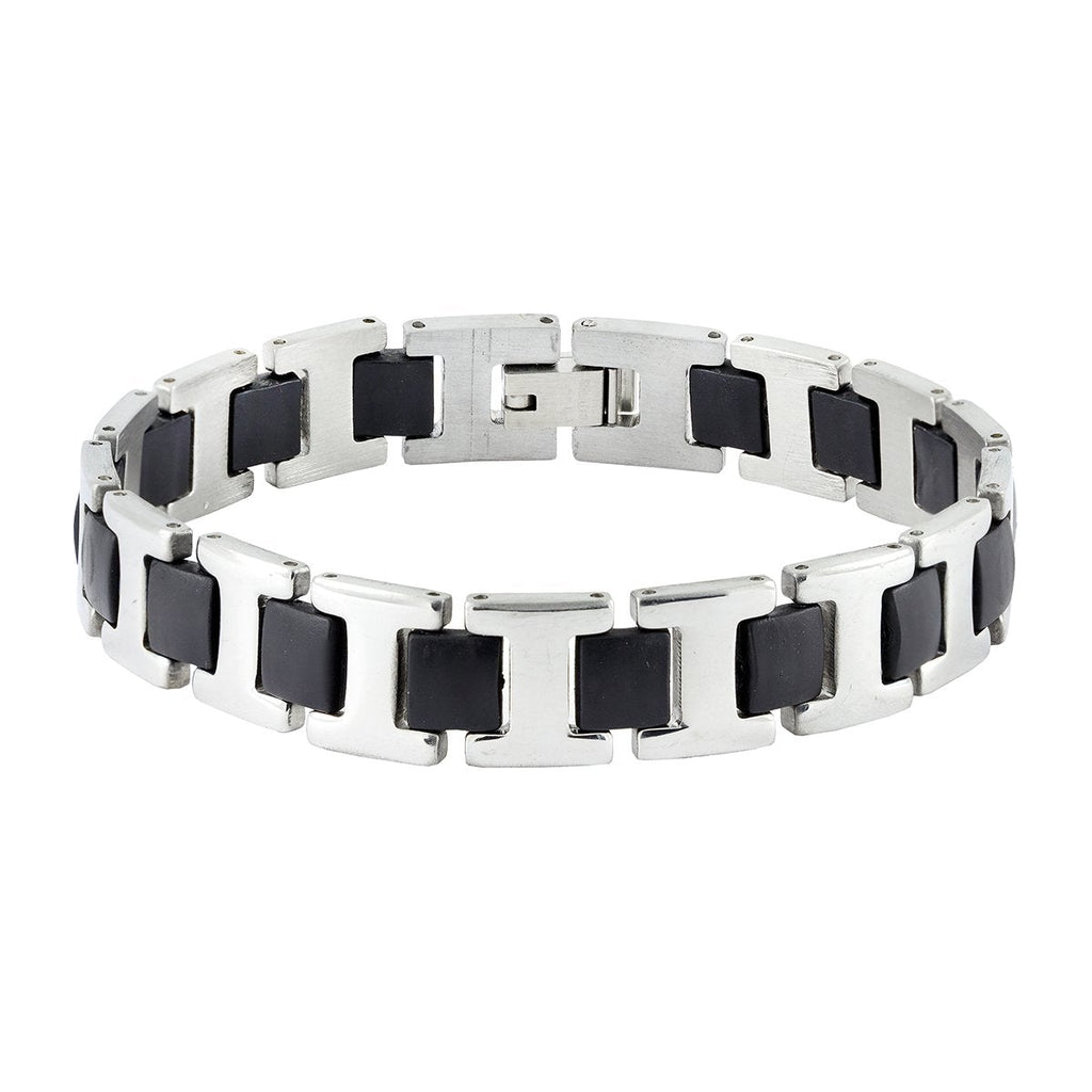 Black Fibre Links Silver 316L Surgical Stainless Steel Bracelet Bulk