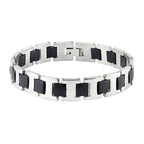 Black Fibre Links Silver 316L Surgical Stainless Steel Bracelet Bulk