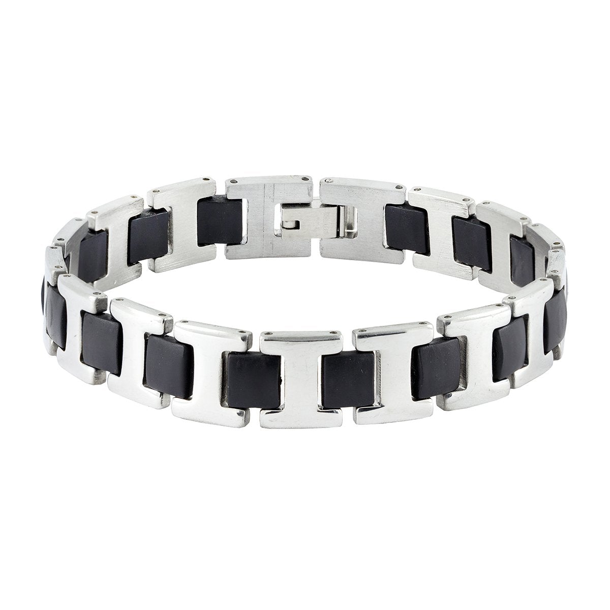 Black Fibre Links Silver 316L Surgical Stainless Steel Bracelet Bulk