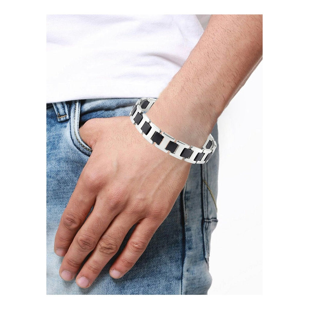 Black Fibre Links Silver 316L Surgical Stainless Steel Bracelet Bulk