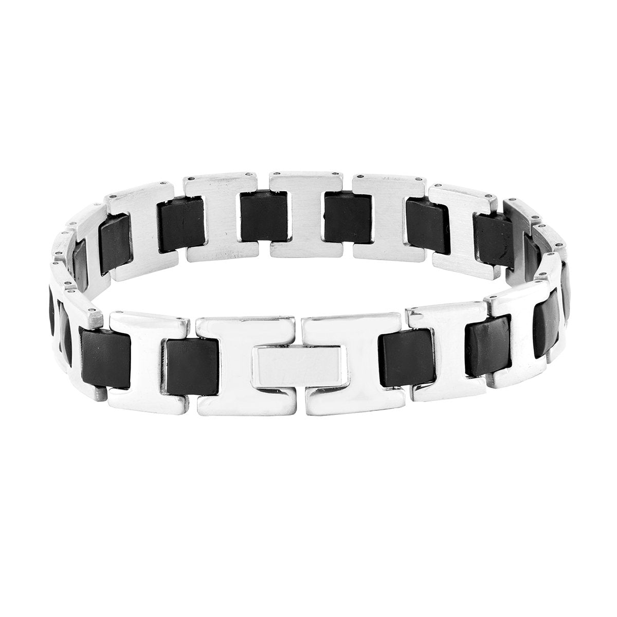 Black Fibre Links Silver 316L Surgical Stainless Steel Bracelet Bulk