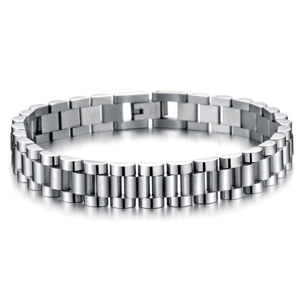 Watch Style Glossy Silver 316L Stainless Steel Bracelet For Men Bulk